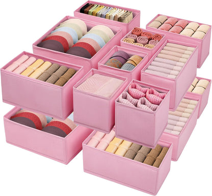 Skiennix Drawer Organizer - 16-Pack Fabric Dividers for Underwear, Baby Clothes & Accessories - Pink