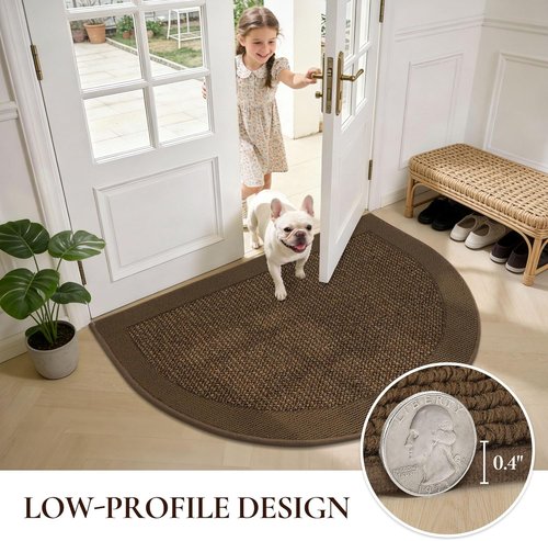 Half Circle Door Mat | Non-Slip Washable Indoor Entrance Mat - Traps Dirt & Moisture, 17"x30", Brown