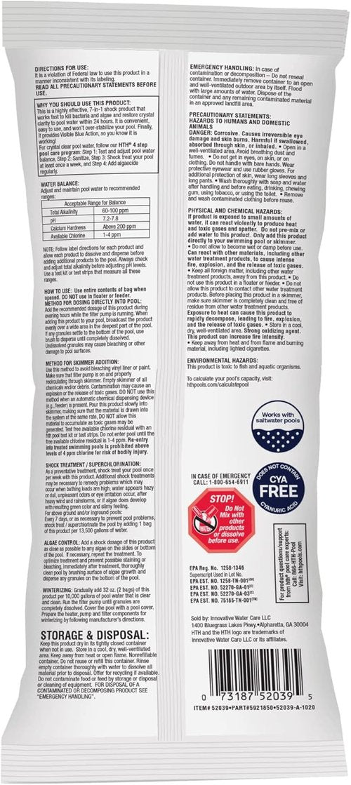 HTH 52039 Swimming Pool Care Shock - Ultra Cal Hypo Formula for Effective Pool Treatment (1 Pack)