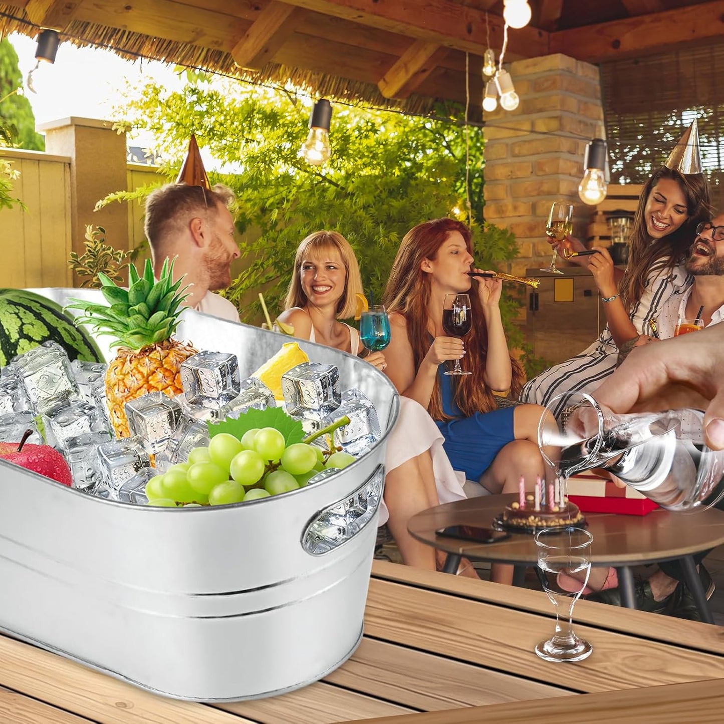 MIVIDE 4 Pack Galvanized Tub 3.3 Gallon Ice Bucket Large Metal Champagne Drink Bucket with Handles Galvanized Ice Buckets for Parties Mimosa Bar Cocktail Bar