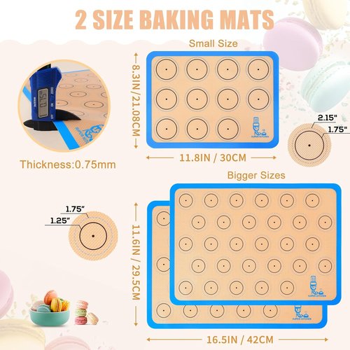 Folksy Super Kitchen Silicone Macaron Baking Mat Set - Non-Stick Oven Liner for Cookies | 3 Pieces (2 Half Sheets & 1 Quarter Sheet) - Blue (16.5x11.6)