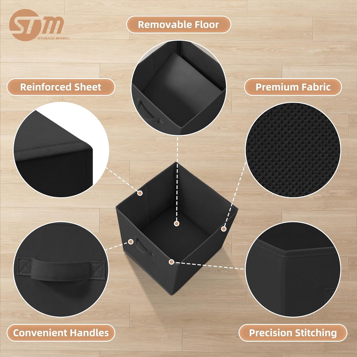 Storage Maniac Storage Cubes - 13-Inch Collapsible Bins with Handles | 4-Pack Durable Black Fabric Bins for Organization