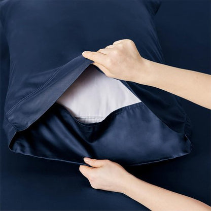 Bedsure King Size Cooling Sheets Set - Breathable Rayon from Bamboo, Soft & Luxurious, Deep Pocket Navy