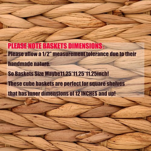 Handwoven Water Hyacinth Storage Baskets - 4 Pcs Foldable Cube Shelf Organizers | 11x11in