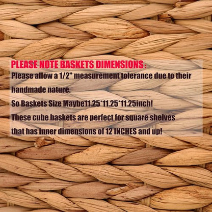 Handwoven Water Hyacinth Storage Baskets - 4 Pcs Foldable Cube Shelf Organizers | 11x11in