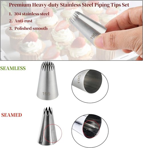 COKUMA Stainless Steel Piping Tips Set - 5PCS Cake Decorating Tools for Frosting & Icing | Dishwasher Safe
