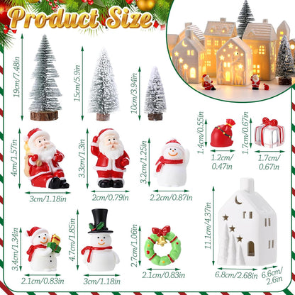 Vinsot 34 Pcs LED Christmas Village Set - Light Up Houses, Snowman & Santa Figurines, Trees & Lamp Post Decor