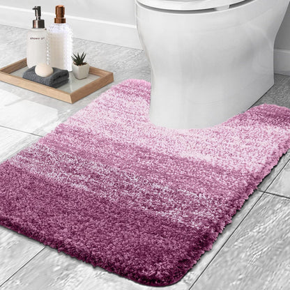 OLANLY Luxury Toilet Rugs - Extra Soft Microfiber U-Shaped Bath Mat 24x24 | Non-Slip Plush Design in Pinkish-Purple