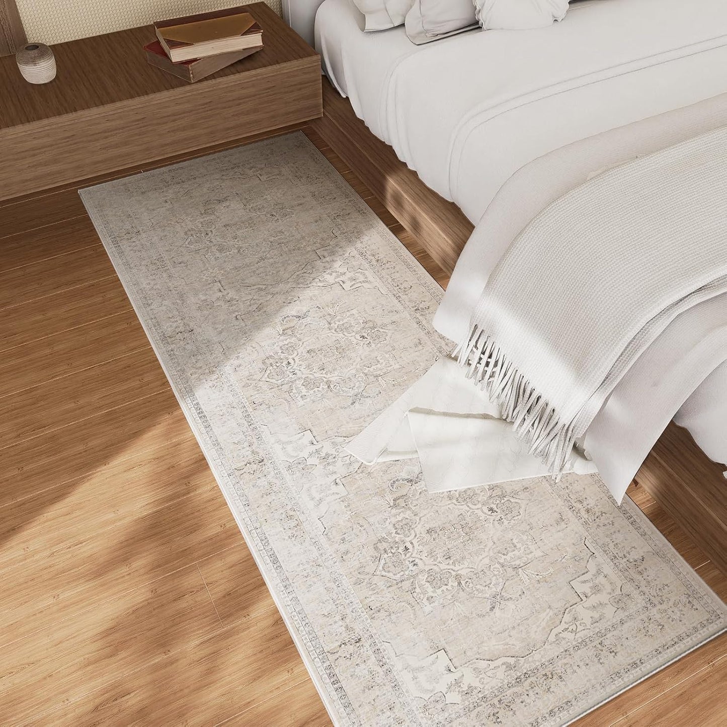 Skiennix Machine Washable Runner Rug - Non-Slip Faux Wool | 2'6"x8' Boho Hallway Carpet