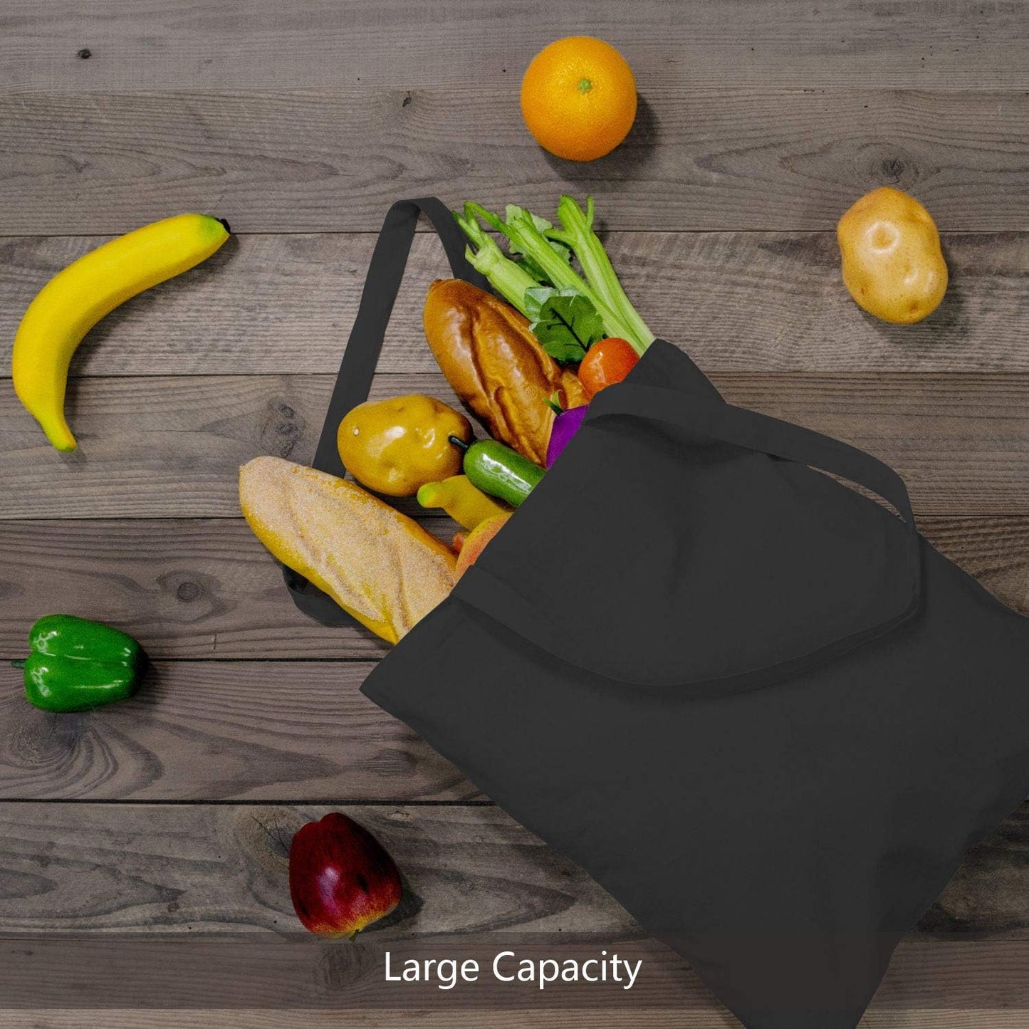 TOPDesign 16"x15" Black Cotton Tote Bags - 5-Pack Lightweight Reusable Grocery Bags for DIY & Promotions