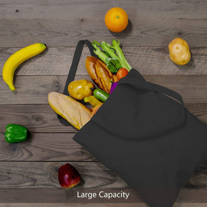 TOPDesign 16"x15" Black Cotton Tote Bags - 5-Pack Lightweight Reusable Grocery Bags for DIY & Promotions