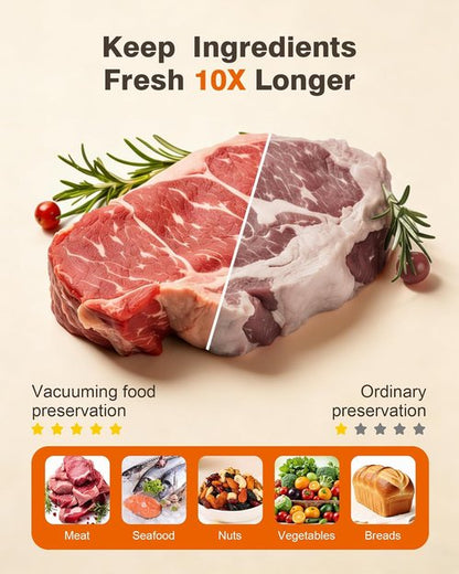 Chef’s Design Vacuum Sealer - Compact Handheld Food Preserver with 30 Reusable Bags | Professional-Grade Pebble