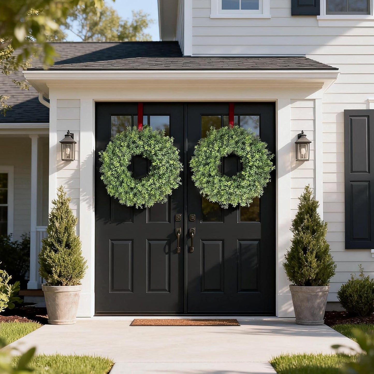 Regine Switzerland 26" Artificial Boxwood Wreath - Fresh Greenery for Front Door & Outdoor Decor