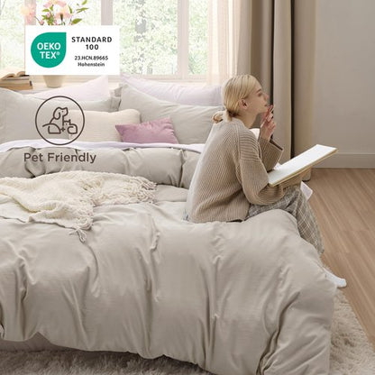 Bedsure Oversized King Duvet Cover - 3 Pieces Prewashed Cotton-Like Polyester Extra Soft Bedding Set, Includes 1 Duvet Cover 120x98 Inches with Zipper Closure & 2 Pillow Shams, Linen, No Comforter