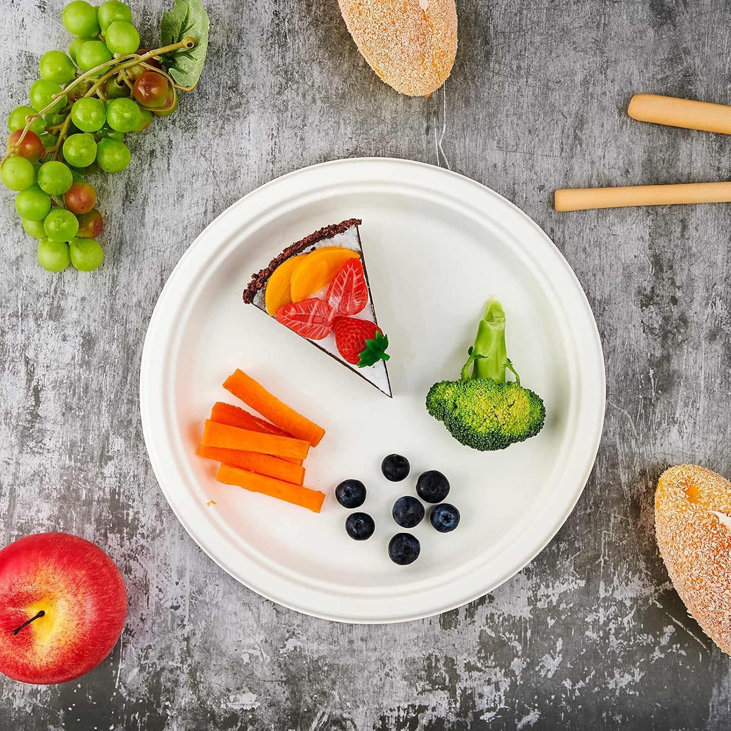 Vplus Compostable Disposable Paper Plates - Super Strong 10.25 Inch, 100% Biodegradable Sugarcane (White)