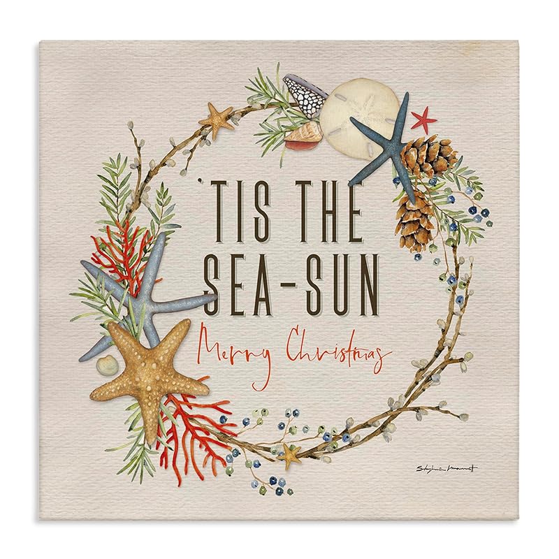 Nautical Christmas Wreath - 24 x 24 Inch Canvas Wall Art (Unframed, Wrapped Canvas)