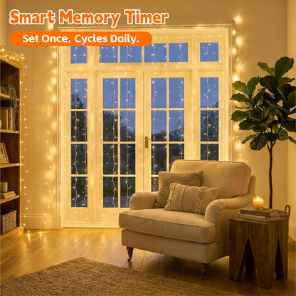 Skiennix Curtain Light - 200 LED Warm White Fairy String Lights | 6.6x6.6ft, 8 Modes for Home Decor
