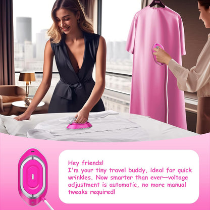 Newbealer Travel Iron - Mini Dry Iron with Global Voltage, 100-240V, 300W, Non-Stick Soleplate | Hot Pink, Ultra-Lightweight