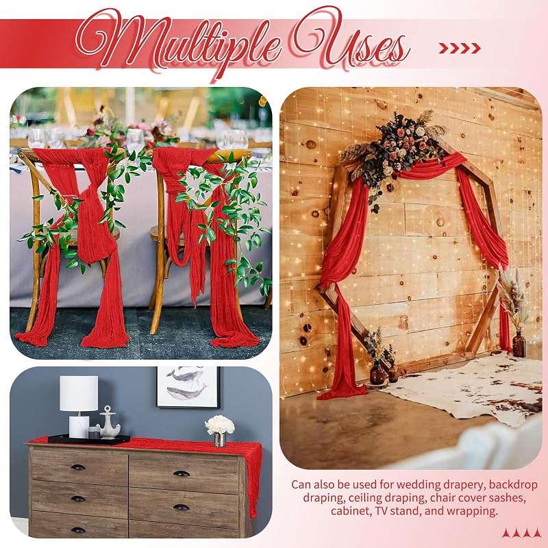 15 Pack Red Cheesecloth Table Runner 17 x 108 in - Rustic Wedding Party Decor (Variation: Red+15 Pack)