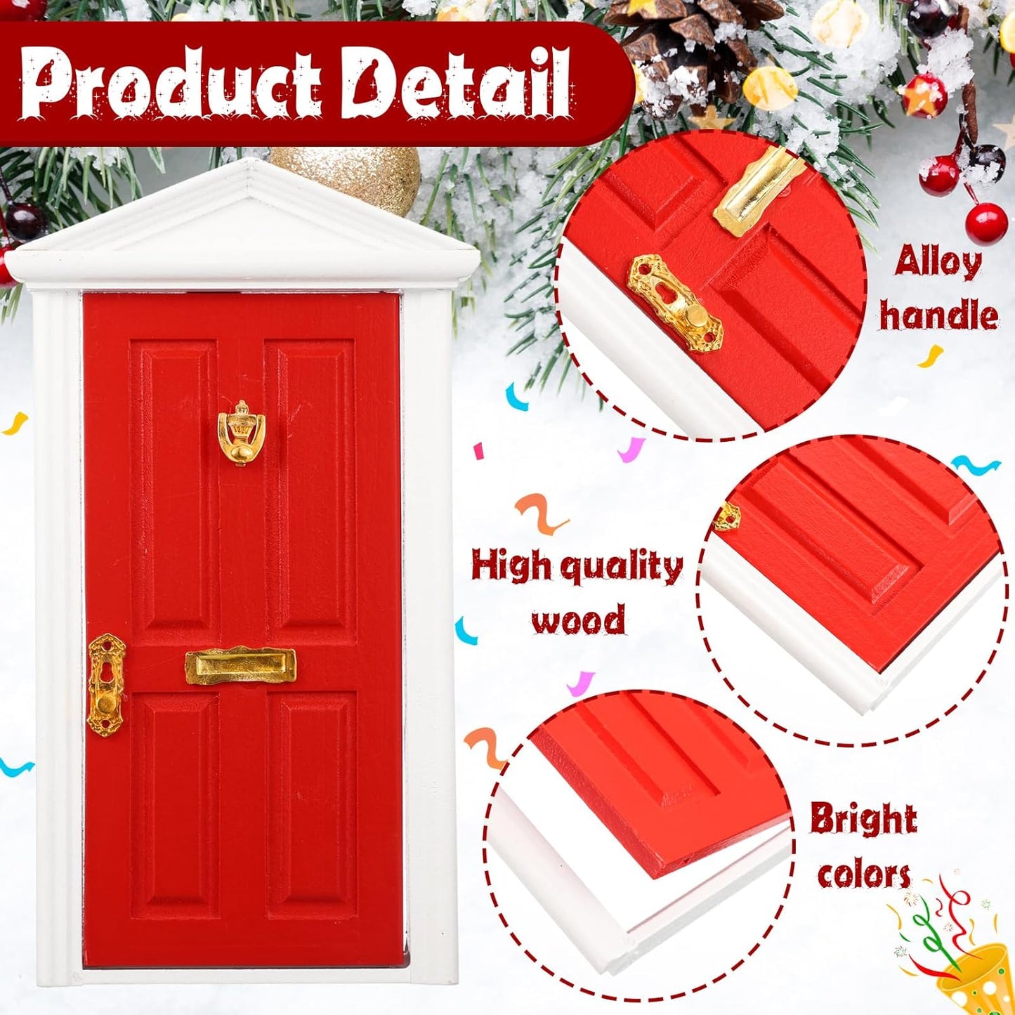 Shappy Christmas Elf Fairy Doors - 39 Pcs Enchanted Wooden Miniature Decor for Girls | Red Outdoor Xmas Accessories