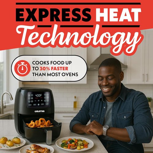 Gourmia Air Fryer - 4 Qt Capacity with FryForce360º Technology | Digital Display & 8 Cooking Presets, Black