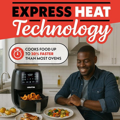 Gourmia Air Fryer - 4 Qt Capacity with FryForce360º Technology | Digital Display & 8 Cooking Presets, Black