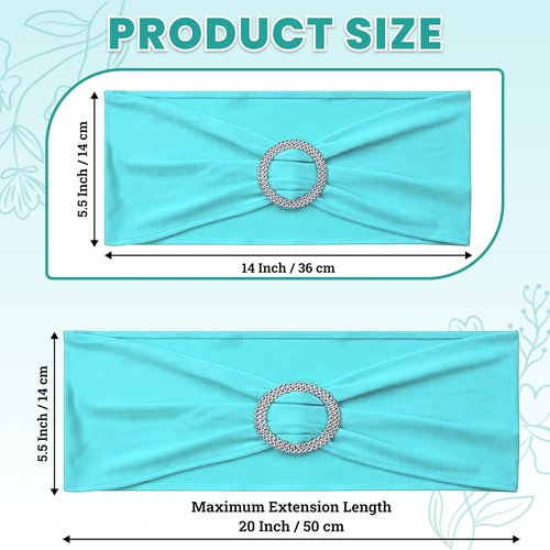 MDS Spandex Chair Sashes - Universal Fit Elastic Stretch Ties with Buckle for Weddings | Aqua Blue, Pack of 125
