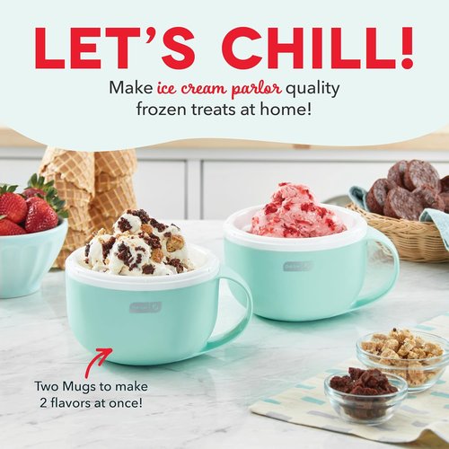 Dash My Mug Ice Cream Maker - Create Delicious Gelato, Frozen Yogurt & Sorbet - Easy to Clean - Aqua, 2 Bowls