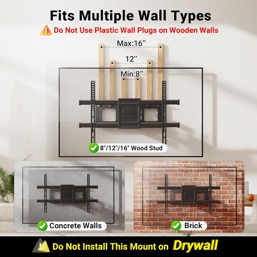 BONTEC Full Motion TV Wall Mount - Fits 37-85 Inch TVs, Swivel & Tilt Dual Arms, Holds Up to 132lbs