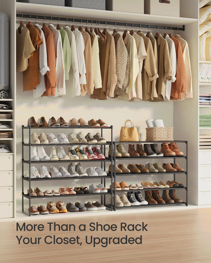 SONGMICS Shoe Rack, 10-Tier Shoe Organizer, Metal Storage Shelf, Upright or Upside Down, for 44-55 Pairs, for Entryway, 11.8 x 36.2 x 68.1 Inches, Black ULSA011B01