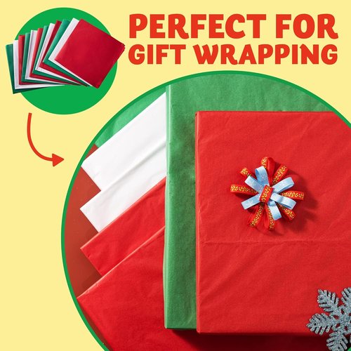 JOYIN Christmas Tissue Paper Assortment - 180 Sheets (20" x 20") in Red, Green & White for Easy Gift Wrapping