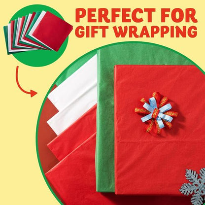 JOYIN Christmas Tissue Paper Assortment - 180 Sheets (20" x 20") in Red, Green & White for Easy Gift Wrapping