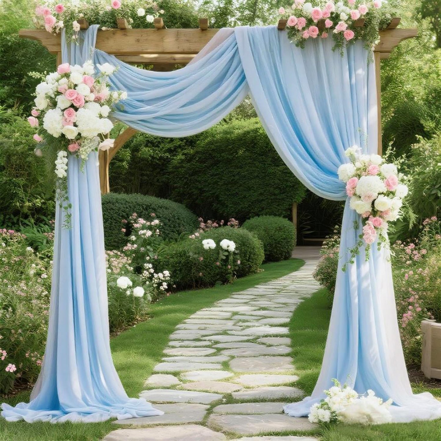 Skiennix Chiffon Wedding Arch Draping Fabric - Baby Blue Sheer 29 in x 20 ft for Bridal Events | Elegant Backdrop Decor