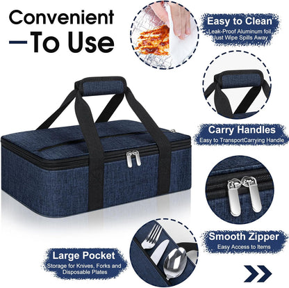 Skiennix Insulated Casserole Carrier - Portable Hot/Cold Food Tote for Potluck | Fits 9" x 13" Dish - Navy Blue