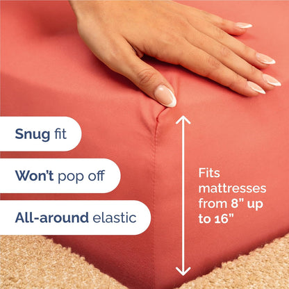 Skiennix Full Size 4-Piece Sheet Set - Ultra-Soft Cooling Bed Sheets - Hotel Luxury Bedding in Coral