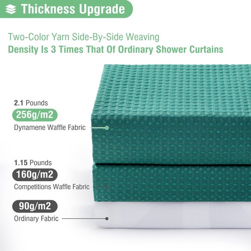 Dynamene Extra Long Shower Curtain - 84 Inch Long Green Fabric Waffle Weave Heavy Duty Shower Curtain for Bathroom, Weighted Hotel Thick Cloth Shower Curtain Set with 12 Hooks,72x84, Seaweed Green