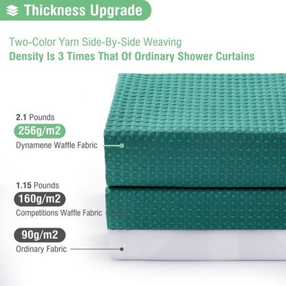 Dynamene Extra Long Shower Curtain - 84 Inch Long Green Fabric Waffle Weave Heavy Duty Shower Curtain for Bathroom, Weighted Hotel Thick Cloth Shower Curtain Set with 12 Hooks,72x84, Seaweed Green
