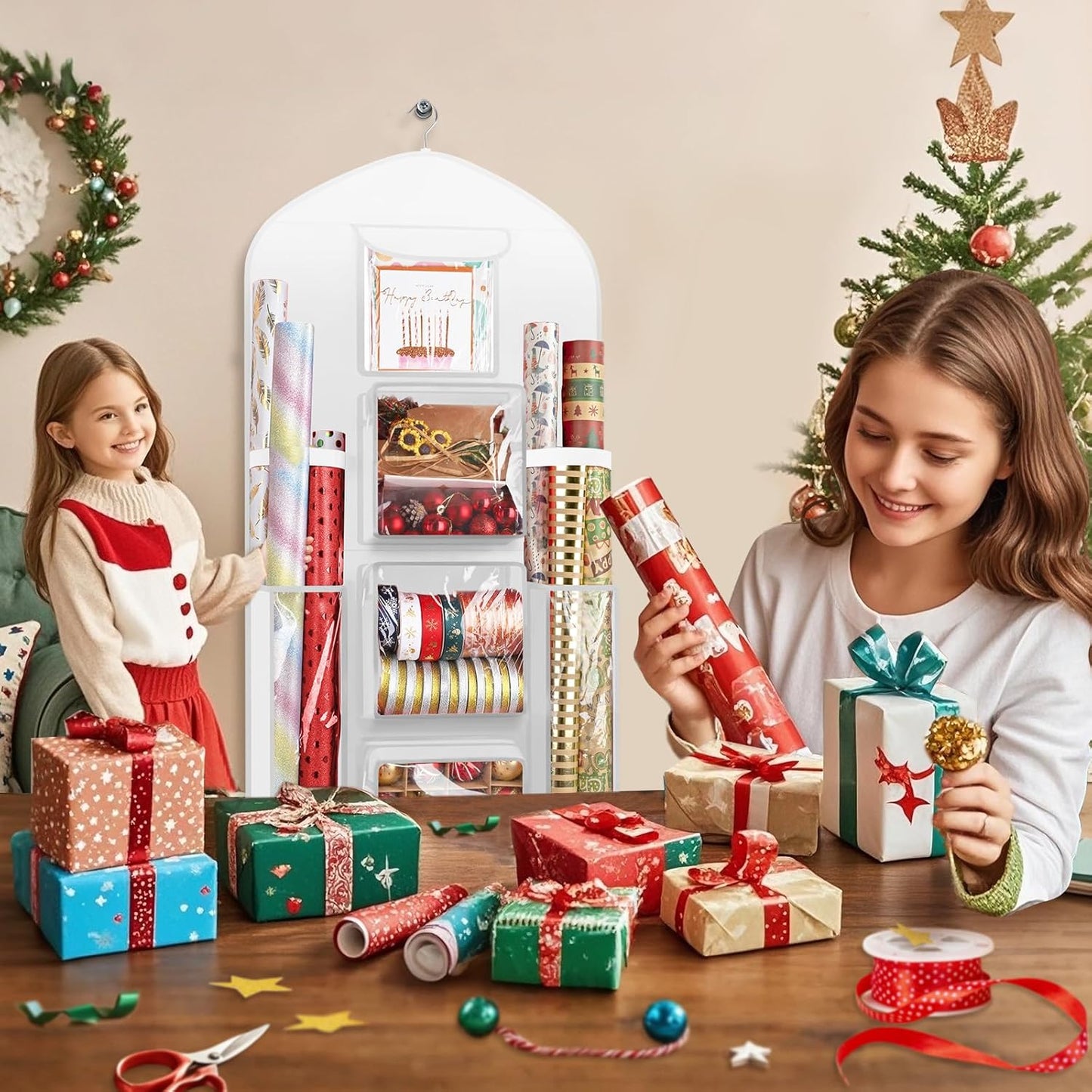 Oxford Extra Large Gift Wrapping Paper Storage Bag - Double-Sided Christmas Wrapper Organizer, 48x24