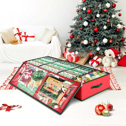 Fabspace Christmas Wrapping Paper Storage Organizer - 40 Inch Gift Wrap Container with Visible Pockets - Red