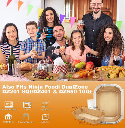 Ninja Air Fryer Liners - 130PC Disposable Baking Parchment Paper | Food-Grade Rectangle Inserts