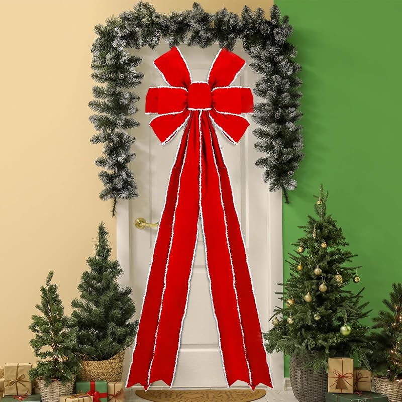 Hungdao Red Velvet Christmas Bow Giant Tree Topper 71 x 24 Inch - Variation: Red