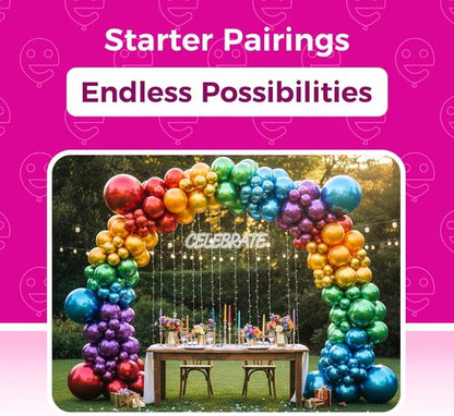 Bezente Metallic Chrome Latex Balloons - 100 Pack of 12-Inch Colorful Party Balloons for Weddings & Birthdays