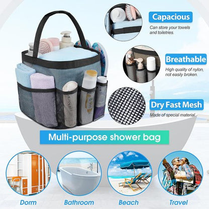 Attmu Mesh Shower Caddy - Portable Dorm Room Organizer with 8 Pockets | Quick Dry Bathroom Bag