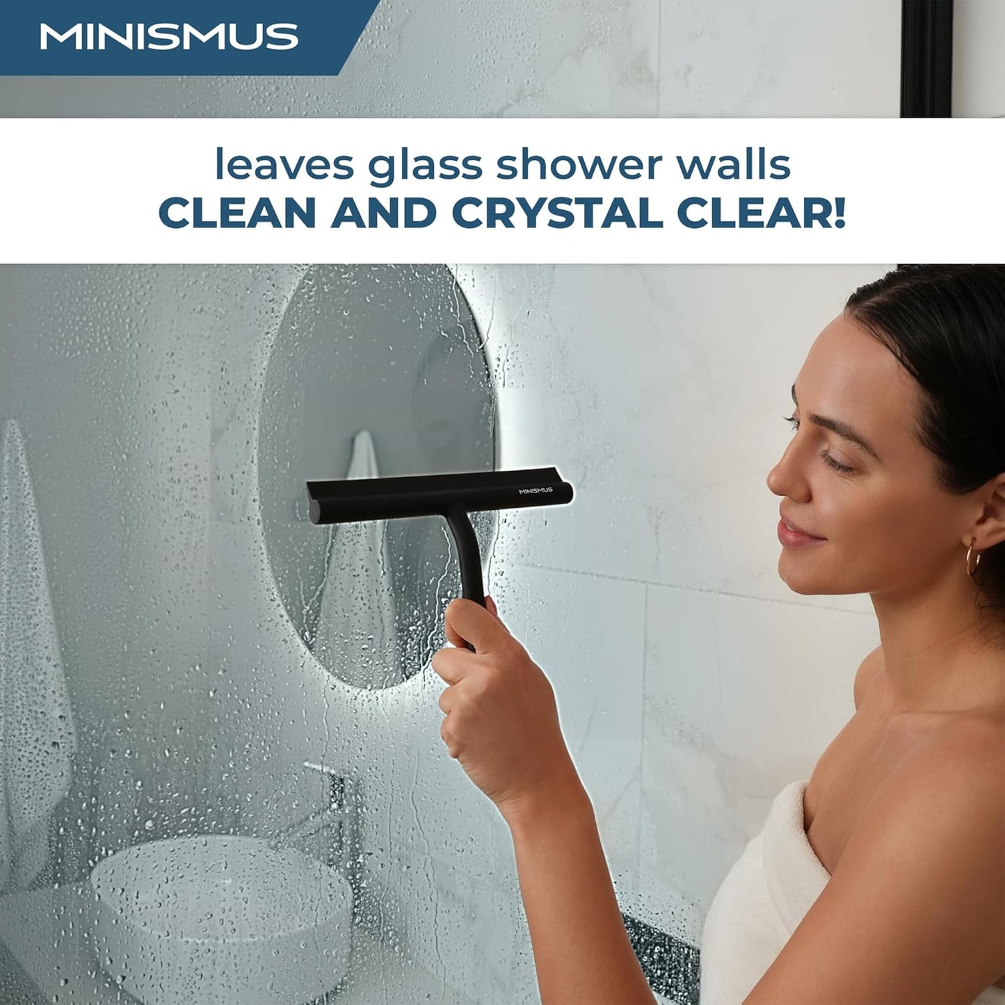 Minismus Shower Squeegee - Silicone Window Wiper for Glass Doors | 8.25 Inches, Black Finish