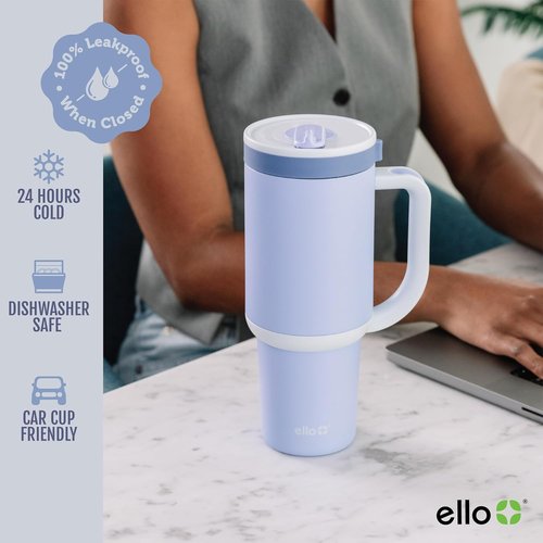 Ello Oasis 30 oz Tumbler - Insulated Stainless Steel Cup with Handle & Straw | 24-Hour Cold Retention, Twilight