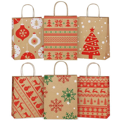 Christmas Gift Bags 24 Pcs Kraft Gift Bags with Handles - 8x4.25x10.5 - 6 Designs (Variation: Christmas Pattern A+1 Count Pack of 24)