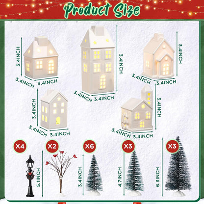 WinnerWhy 24-Piece LED Lighted Christmas Village Set - Mini Ceramic Houses & Streetlights for Festive Decor