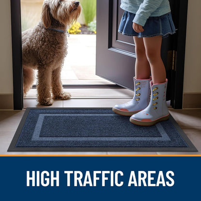 OLANLY Waterproof Front Door Mat - All-Season, Sturdy Natural Rubber, Easy Clean | 71x47, Blue