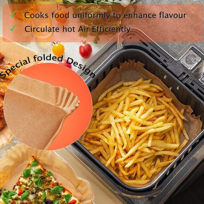EkoHaven Signature Air Fryer Paper Liners - 127 Pcs Non-Stick, Oil Proof, 9” Square for 5-9qt Baskets