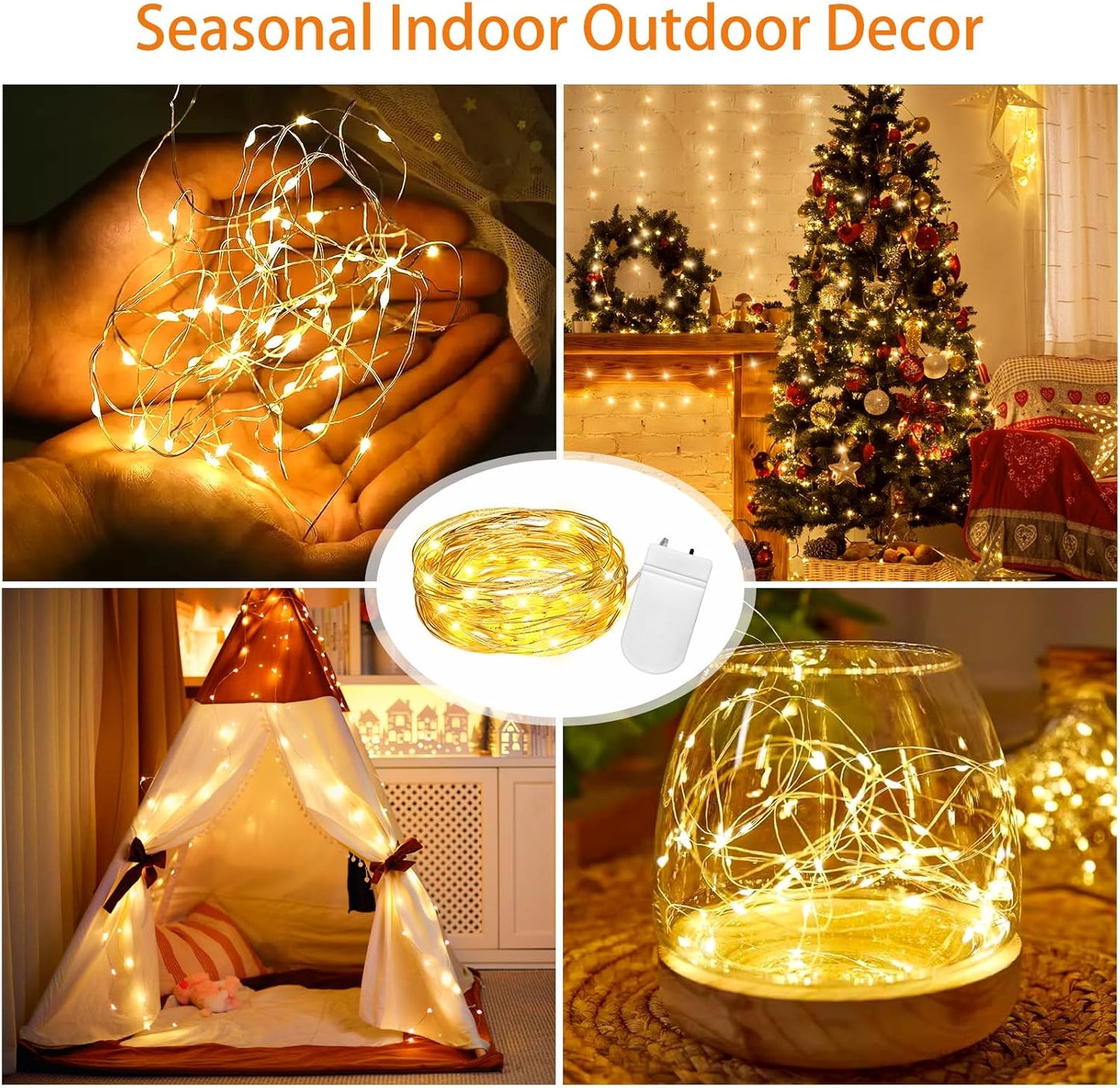 VOOKRY Fairy Lights - 32 Pcs Battery Operated 10 ft Waterproof Copper Wire String Lights for DIY Crafts & Events